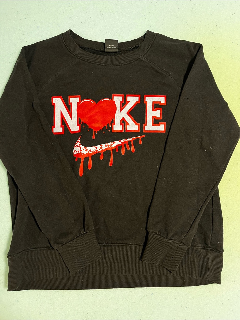 Athletic Works Black Crewneck Sweatshirt with Red Graphic Heart and Swoosh